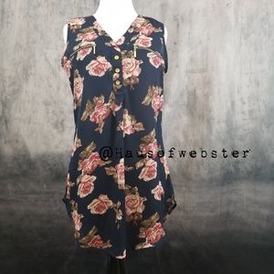 Rose patterned tank top with faux front zippers